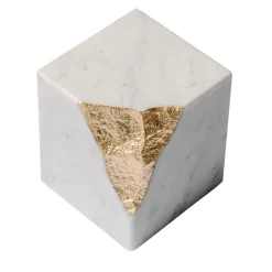 Scultura cubica piccola Colpo Da Maestro in marmo di Carrara e foglia d'oro