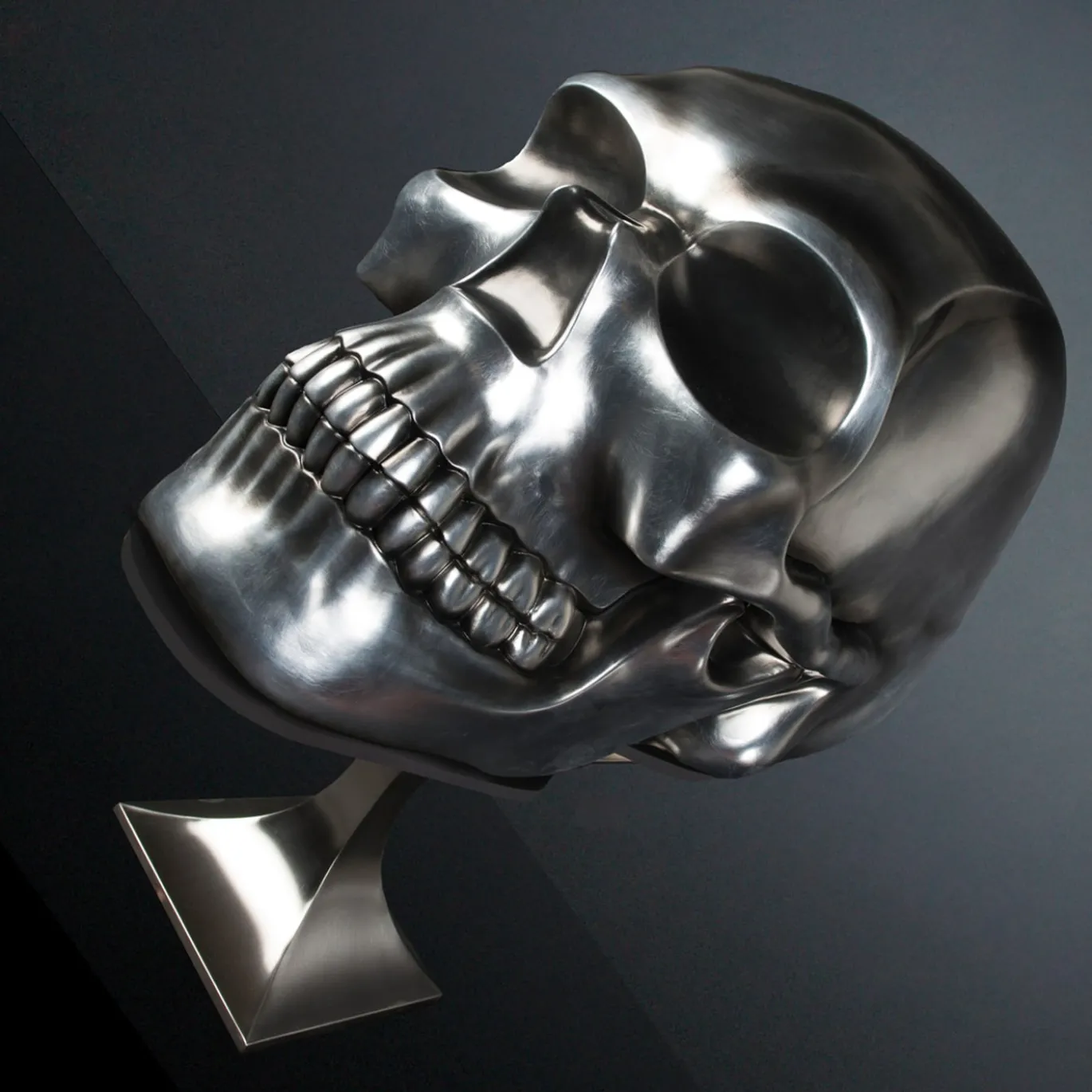 Scultura di teschio nera e argento