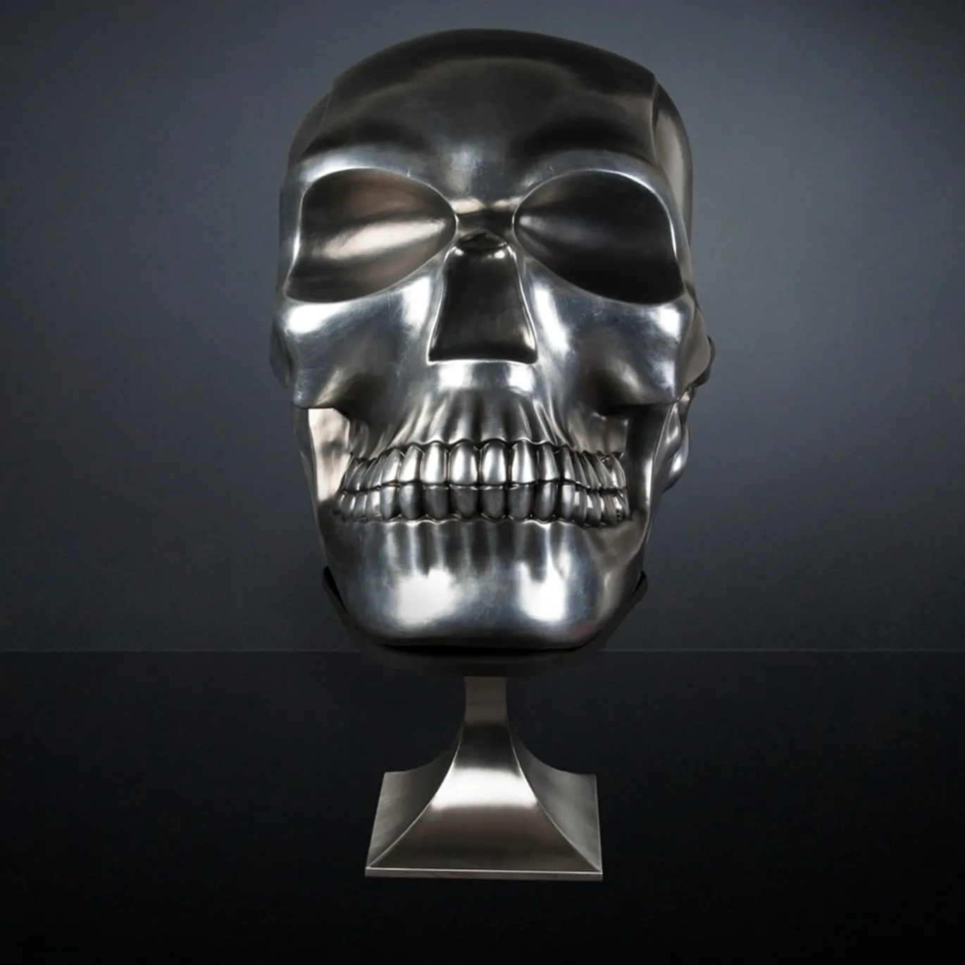 Scultura di teschio nera e argento