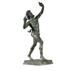 Scultura Fauno danzante in bronzo patinato verde