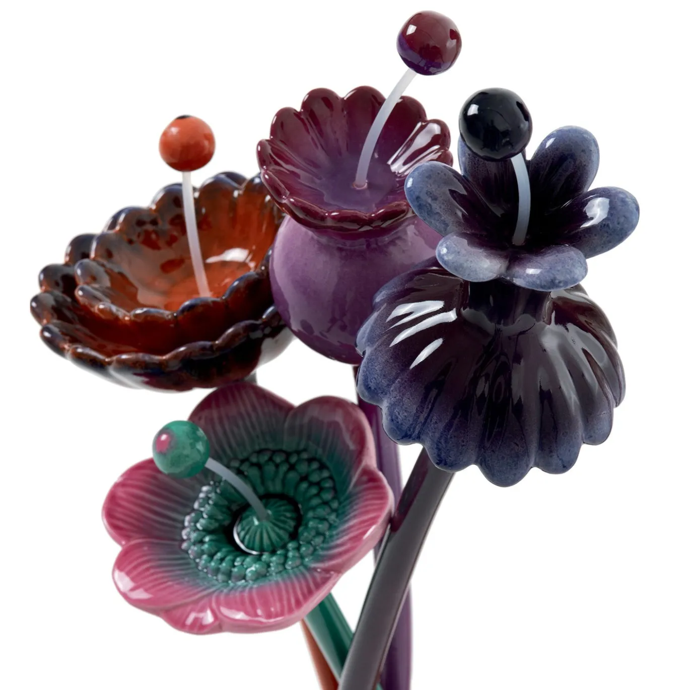 Scultura in ceramica smaltata con fiore di bacca arancione Flora
