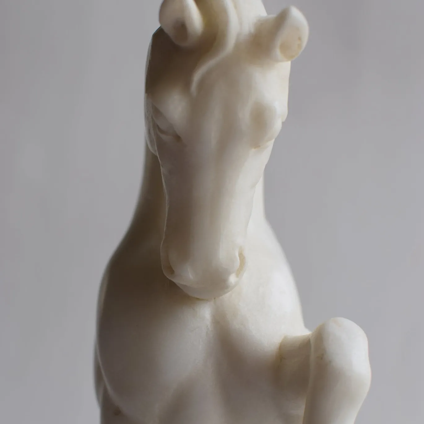 Scultura in marmo a frammento di cavallo con base