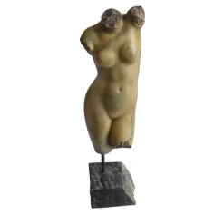 Scultura in marmo giallo Brocatelle del torso di Venere con base