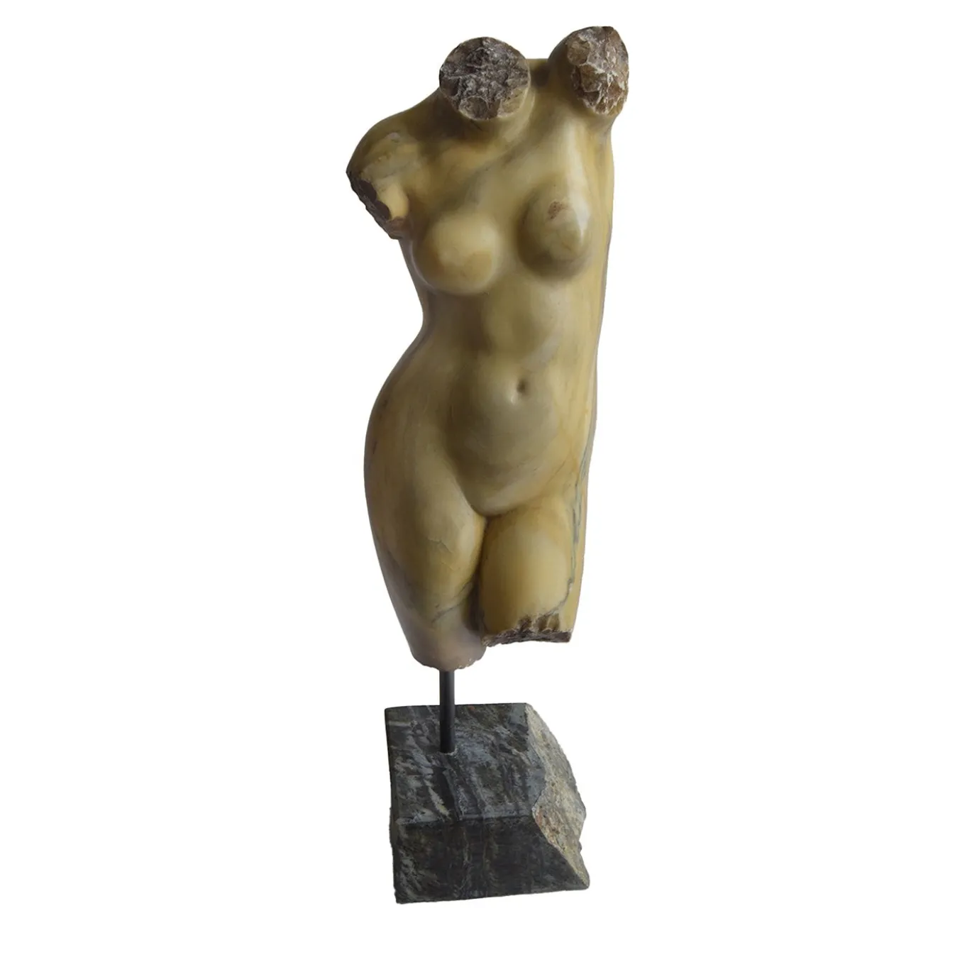 Scultura in marmo giallo Brocatelle del torso di Venere con base