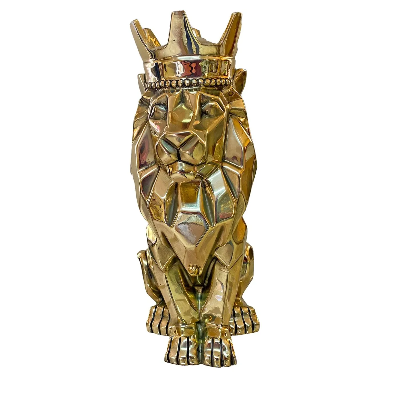 Scultura <leone stilizzato seduto in ottone