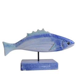 Scultura Pesce Azzurro in pietra vulcanica smaltata