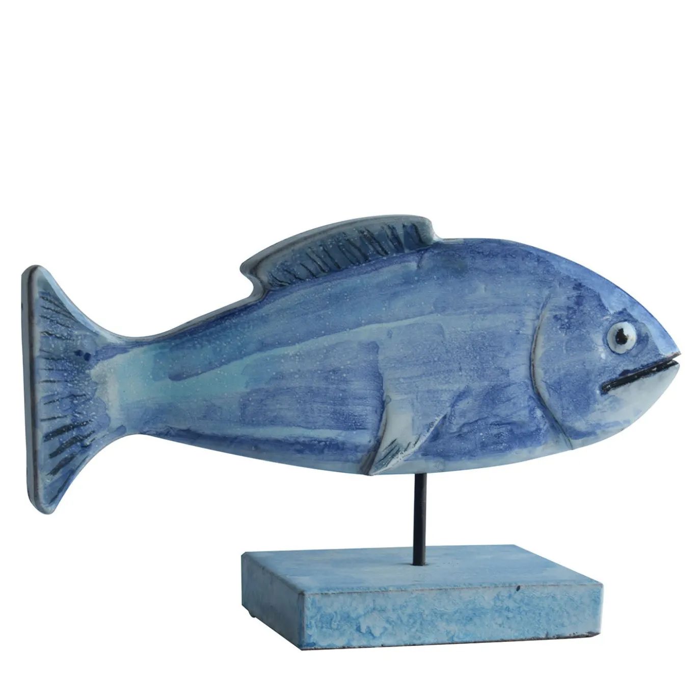 Scultura Pesce Blu in pietra vulcanica smaltata