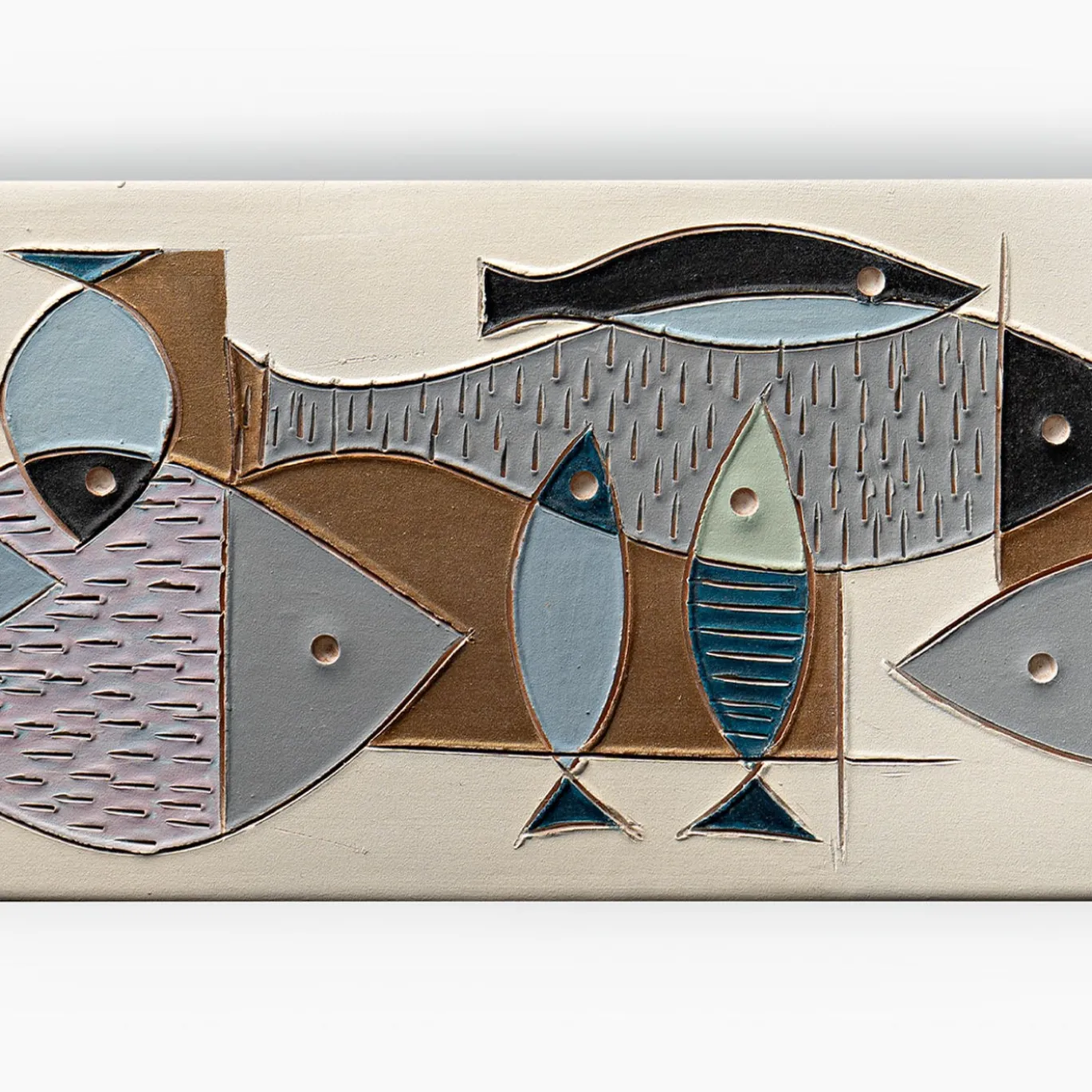 Scultura Piatto Pesce in Ceramica Marrone di Aldo Londi