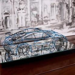 Scultura Porsche 911 GT3 in Filo di Metallo Blu