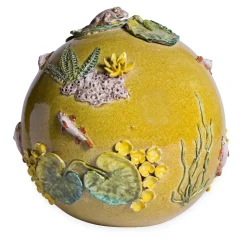 Scultura Sfera Colore in Maiolica Gialla