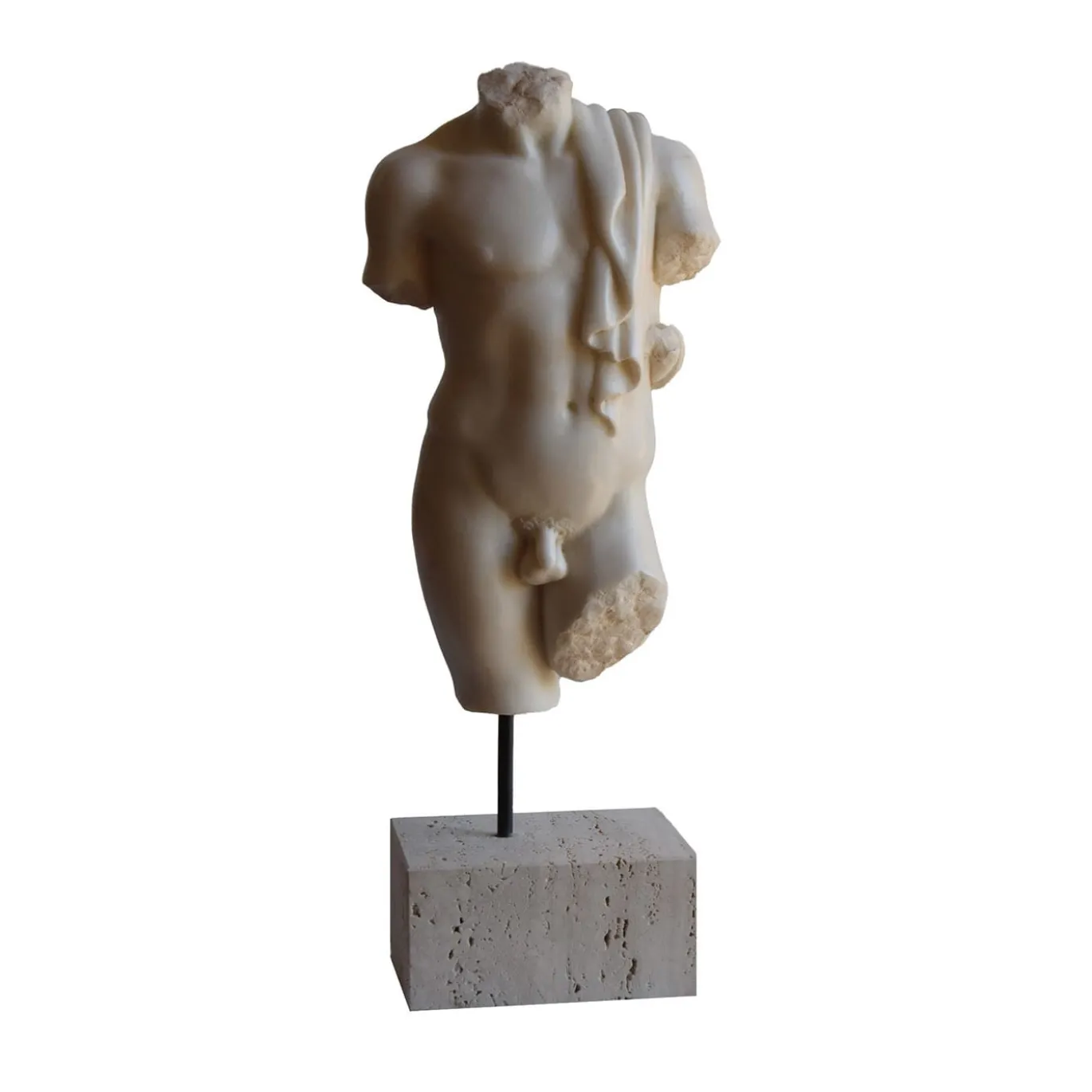 Scultura Torso Maschile Panneggiato in Marmo Bianco di Carrara
