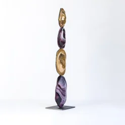 Scultura Turtle Shell Totem in vetro di Murano lilla effetto marmo e oro metallizzato