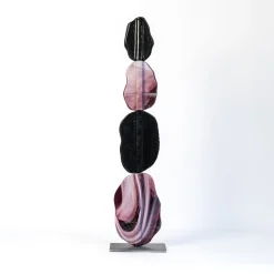 Scultura Turtle Shell Totem in vetro di Murano lilla effetto marmo e oro metallizzato