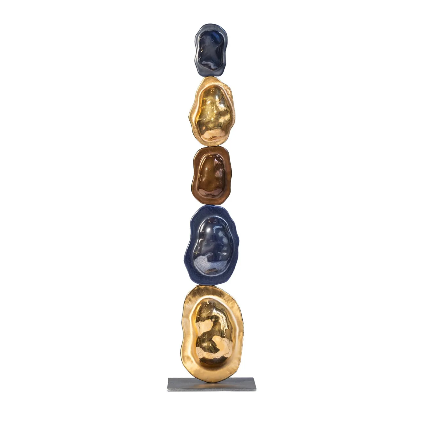 Scultura Turtle Shell Totem in vetro di Murano metallizzato oro, blu e oro rosso