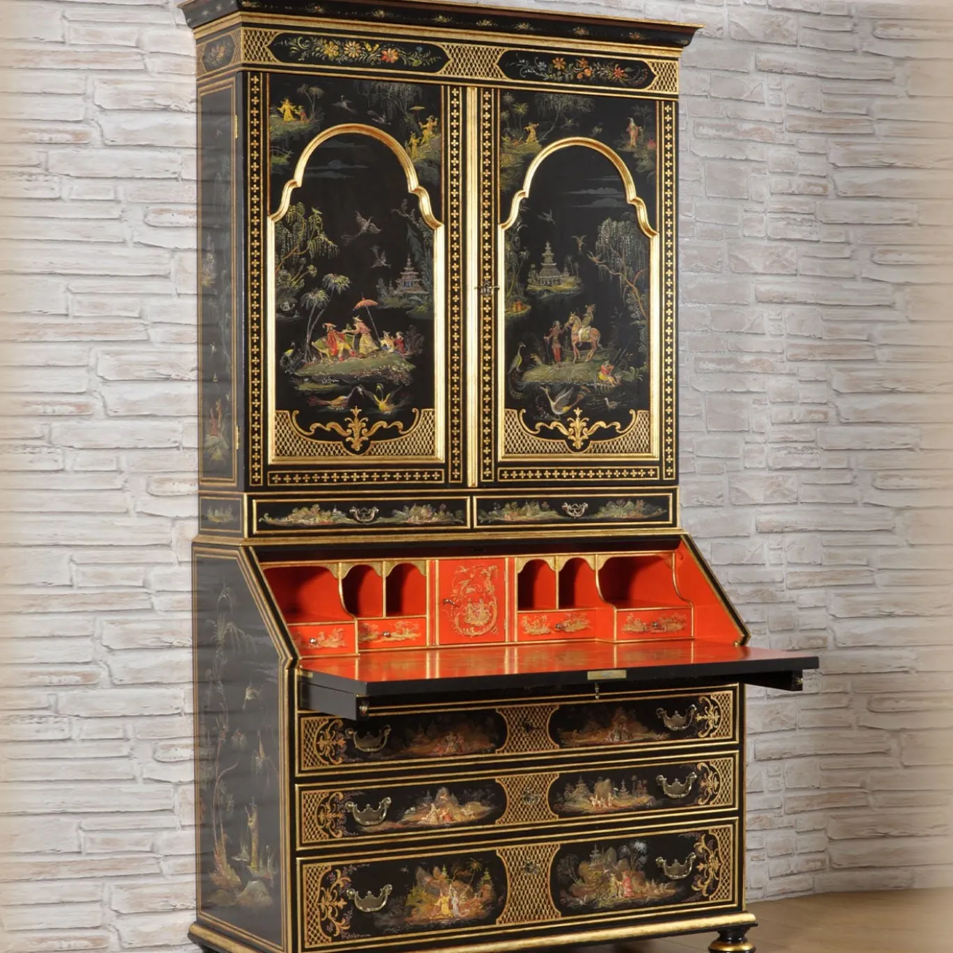 Secretaire nero stile veneziano Venezia '700 Chinoiserie