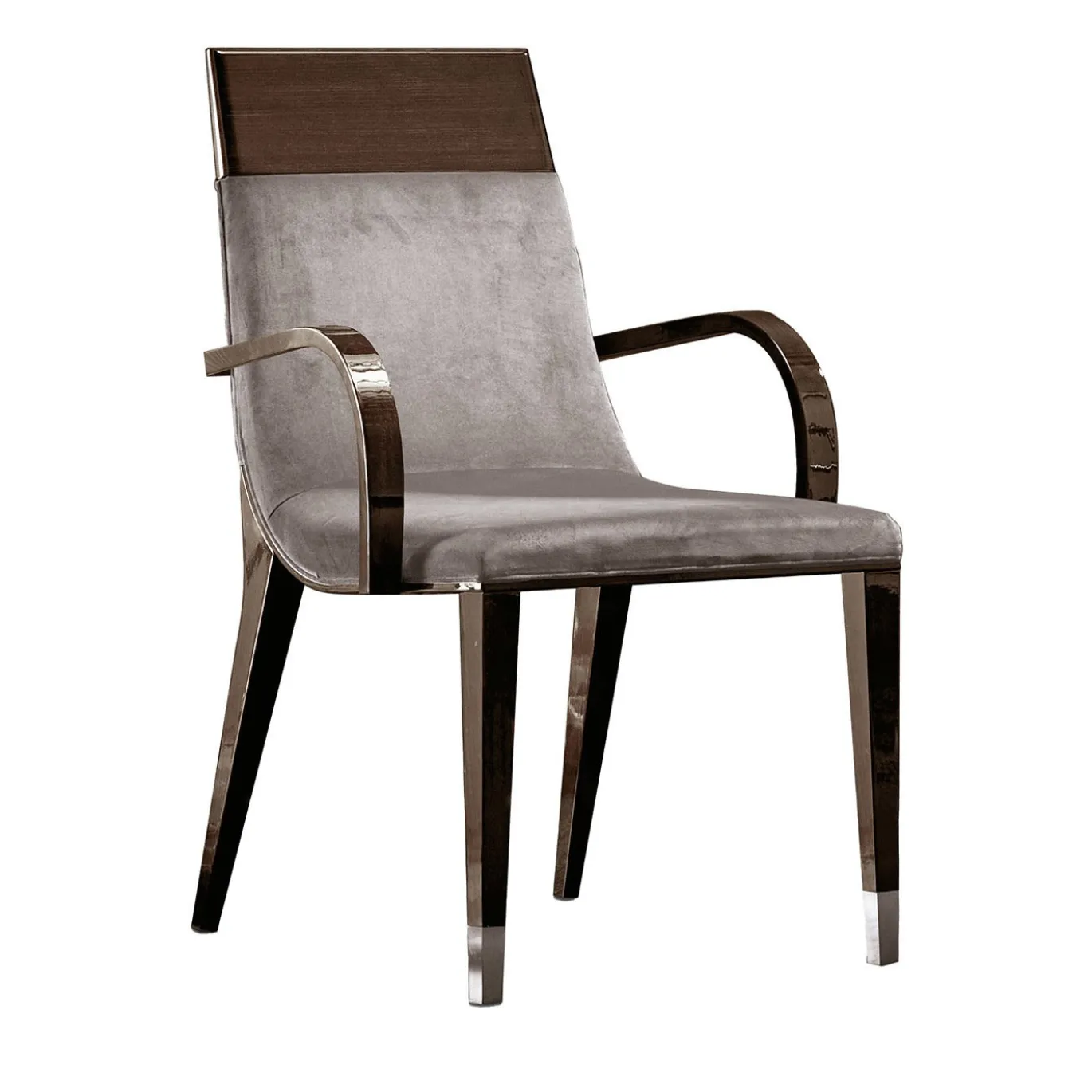Sedia Absolute in tessuto grigio e marrone con braccioli