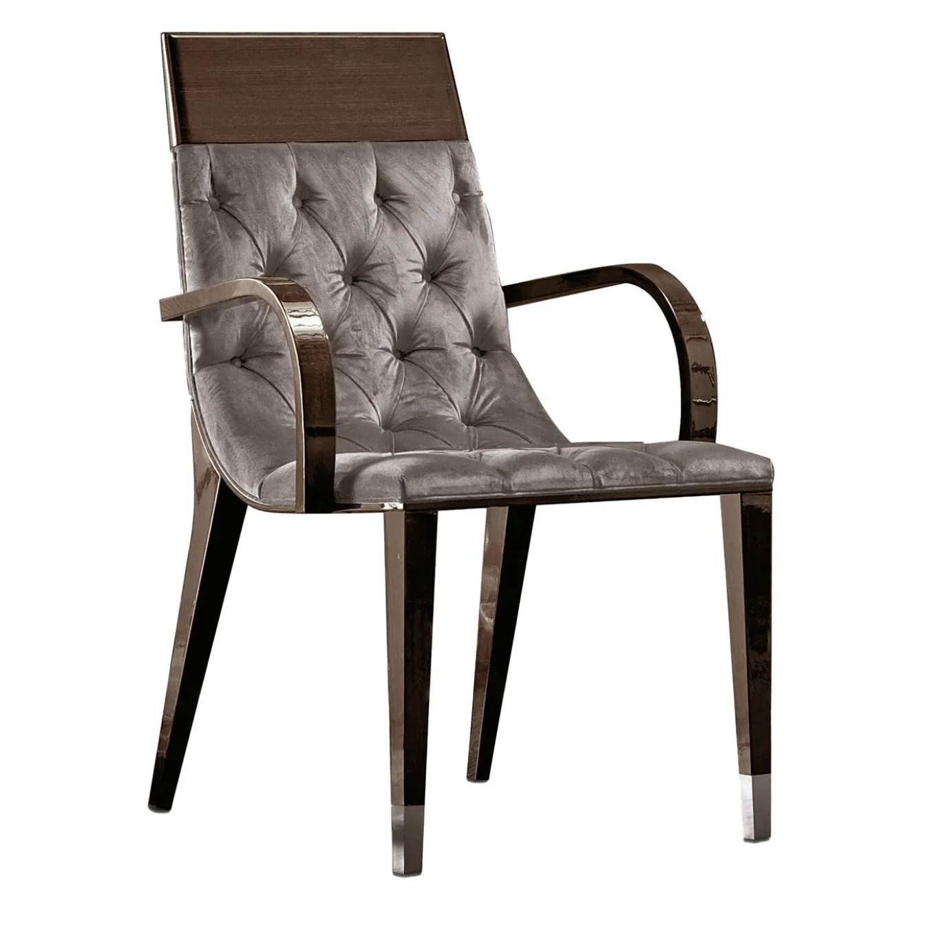 Sedia Absolute in tessuto grigio e marrone con braccioli