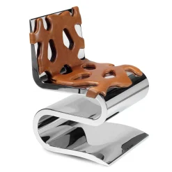 Sedia Berserker in acciaio inossidabile e pelle marrone