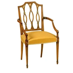 Sedia con cuscino color ocra dipinta a mano Hepplewhite