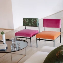 Sedia da salotto Aurea in velluto arancione e rosa