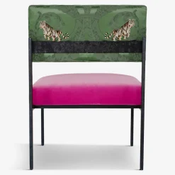 Sedia da salotto Aurea in velluto rosa e seta verde