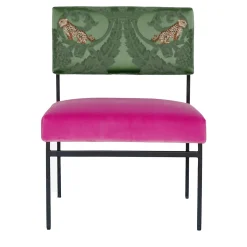Sedia da salotto Aurea in velluto rosa e seta verde