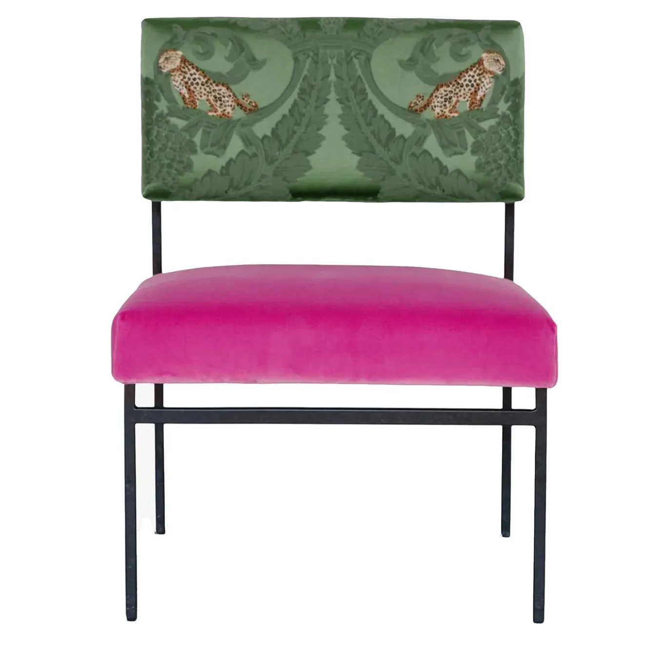 Sedia da salotto Aurea in velluto rosa e seta verde