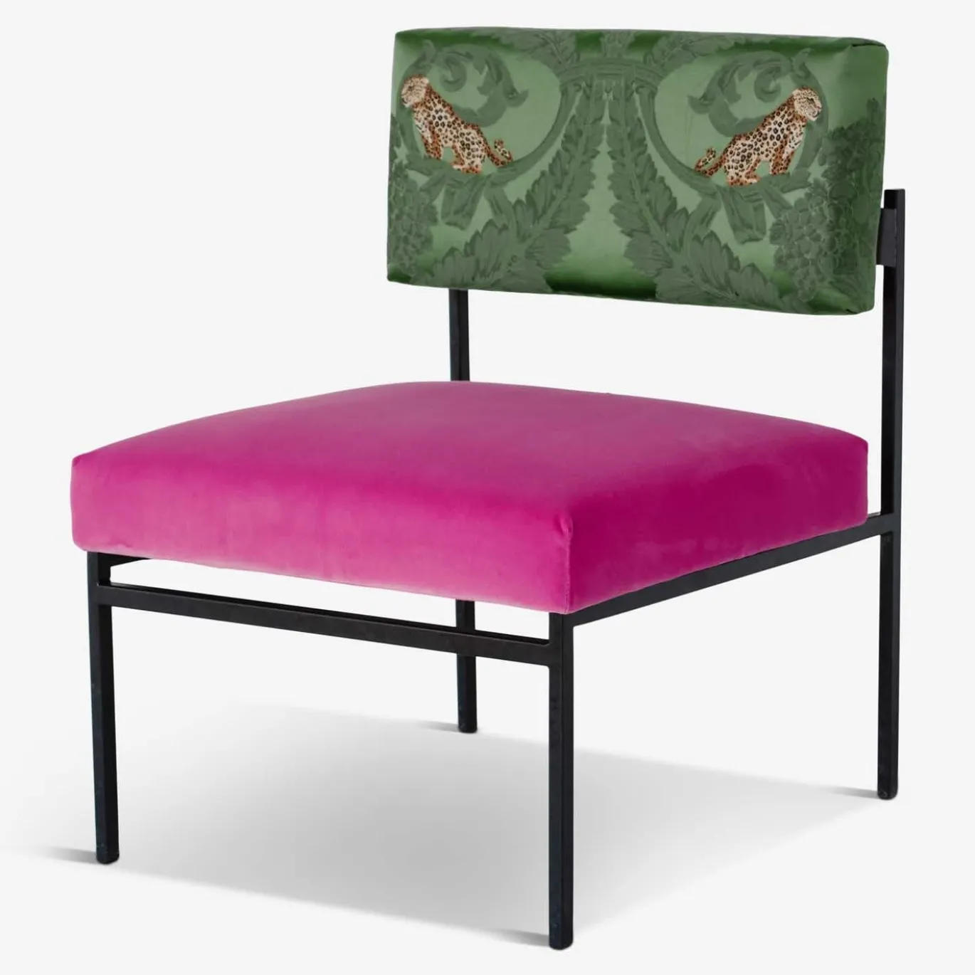 Sedia da salotto Aurea in velluto rosa e seta verde