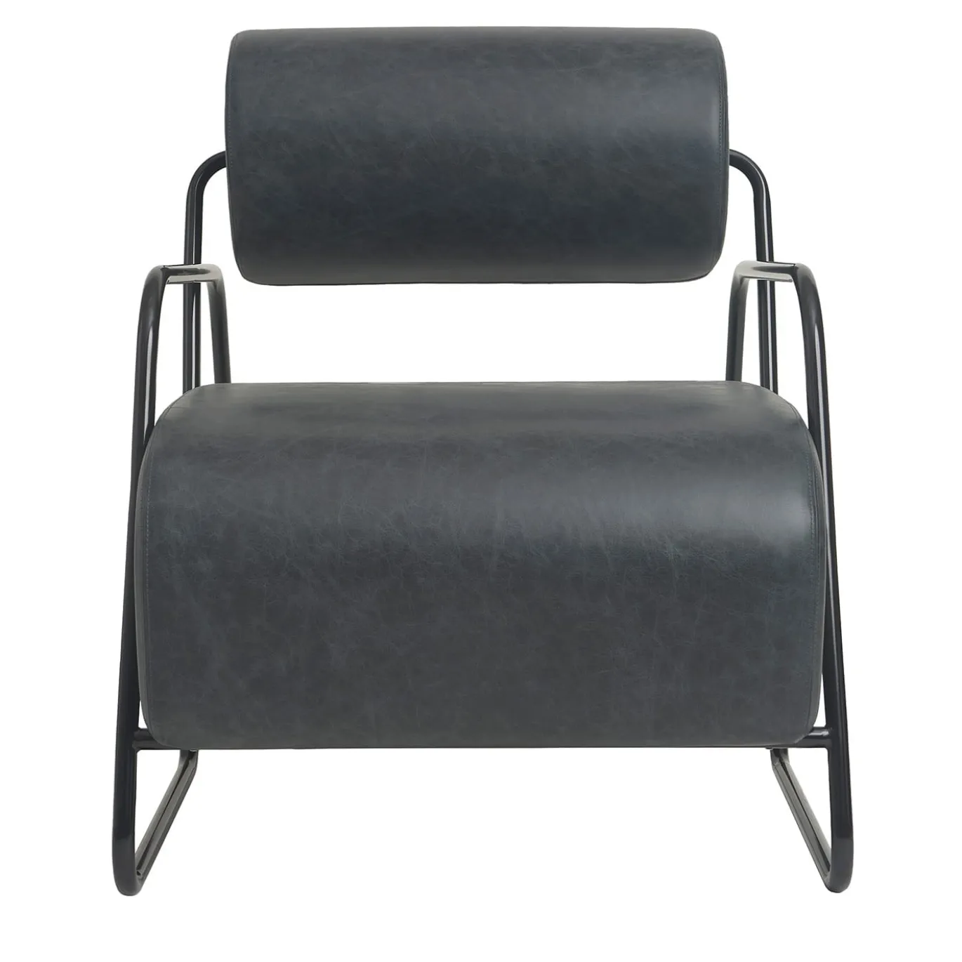 Sedia da salotto Kate con pouf in pelle nera