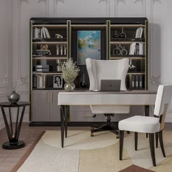 Sedia da ufficio girevole bianca con base in legno della collezione Studio Privè