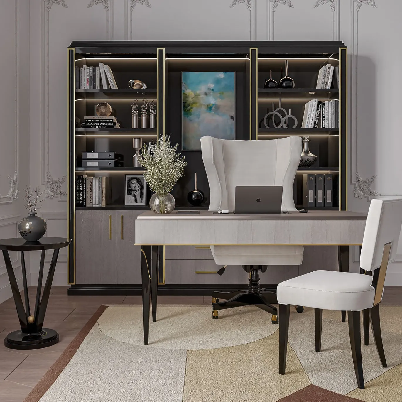 Sedia da ufficio girevole bianca con base in legno della collezione Studio Privè