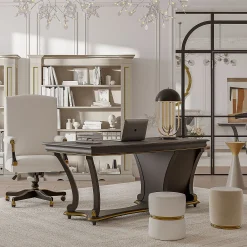 Sedia da ufficio girevole in pelle e legno della Collezione Studio Privè