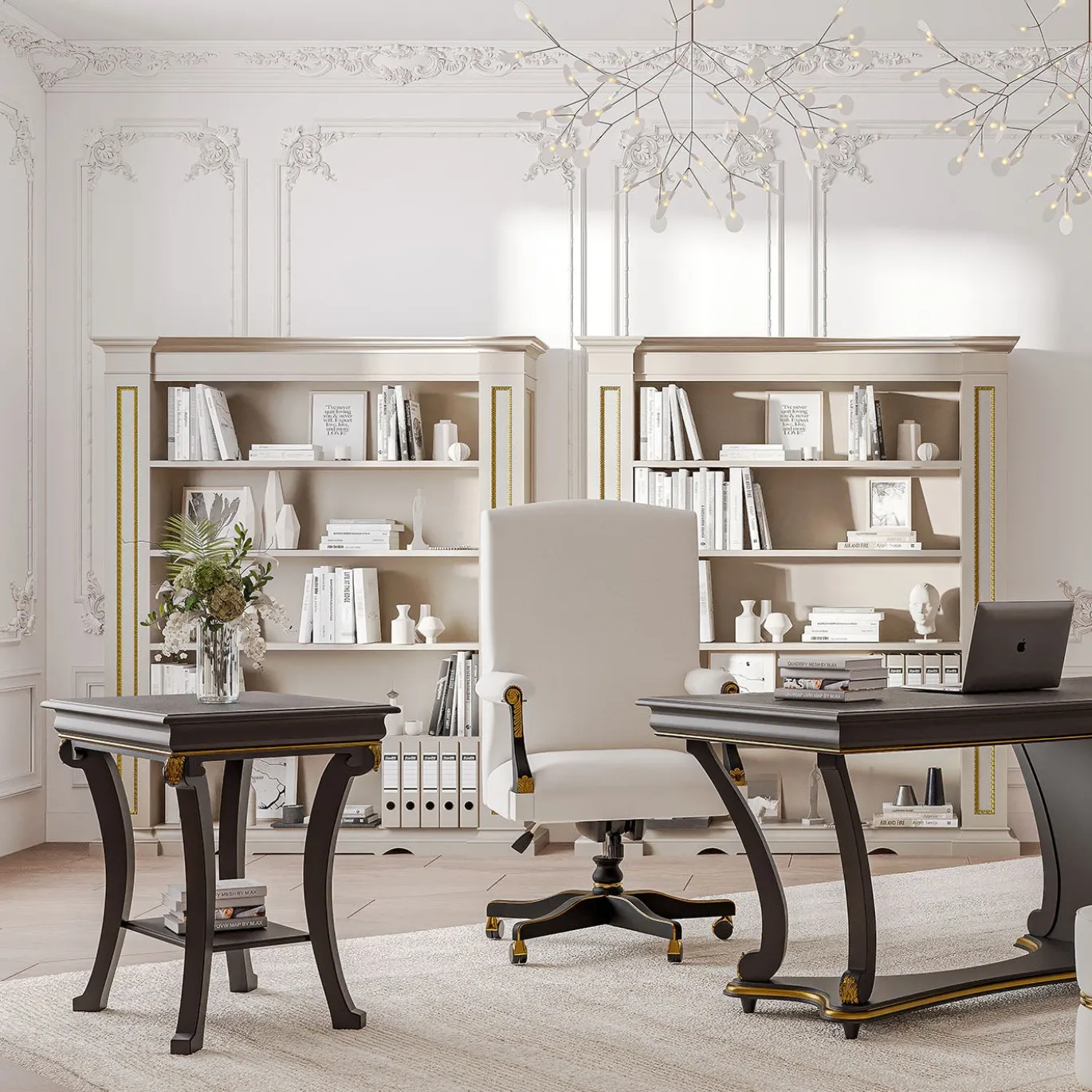 Sedia da ufficio girevole in pelle e legno della Collezione Studio Privè