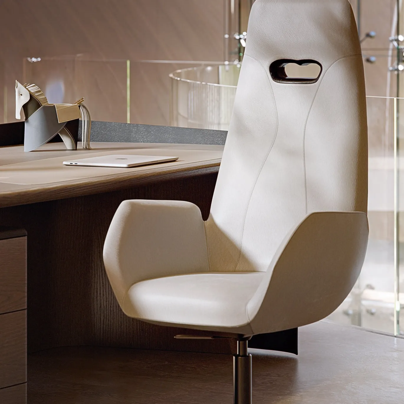 Sedia da ufficio in pelle beige Aphira