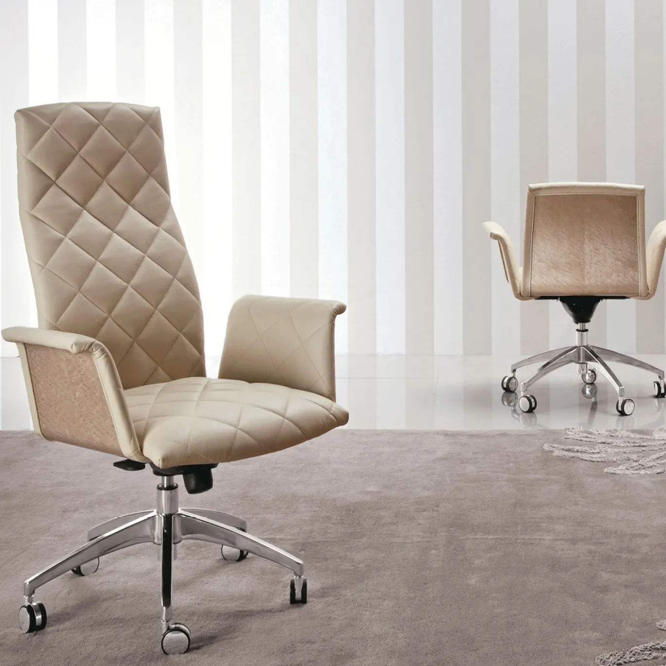 Sedia da ufficio in pelle beige Guest