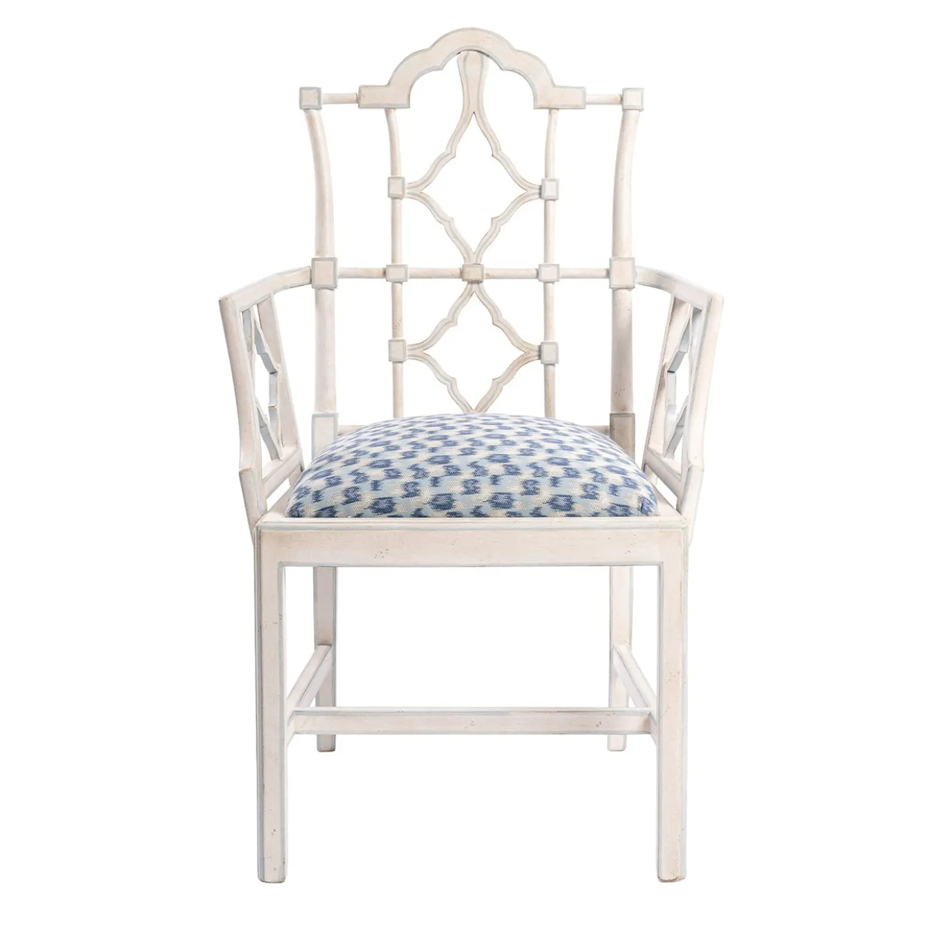 Sedia Faenza con struttura in legno bianco e seduta con motivo blu