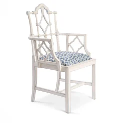 Sedia Faenza con struttura in legno bianco e seduta con motivo blu
