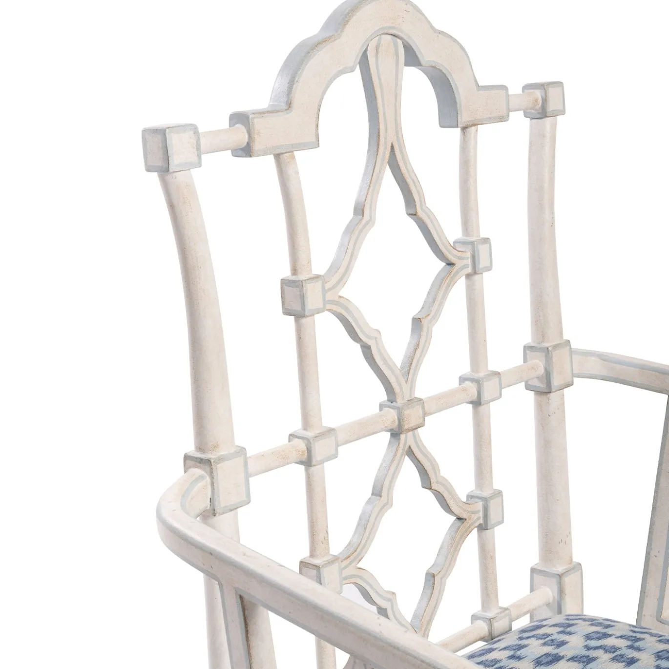 Sedia Faenza con struttura in legno bianco e seduta con motivo blu