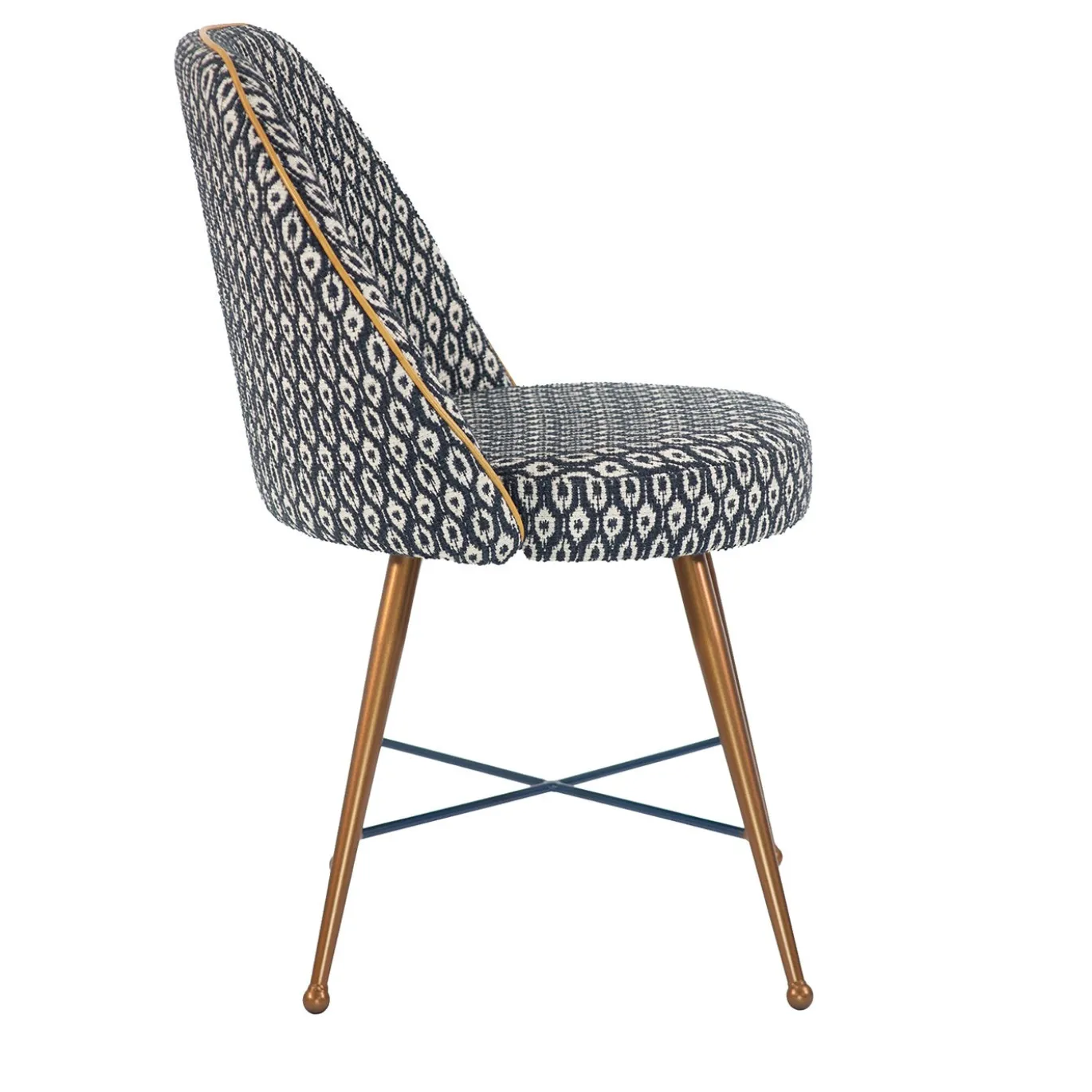 Sedia Frida Optical Blu con Tessuto a Motivo e Gambe Tornite