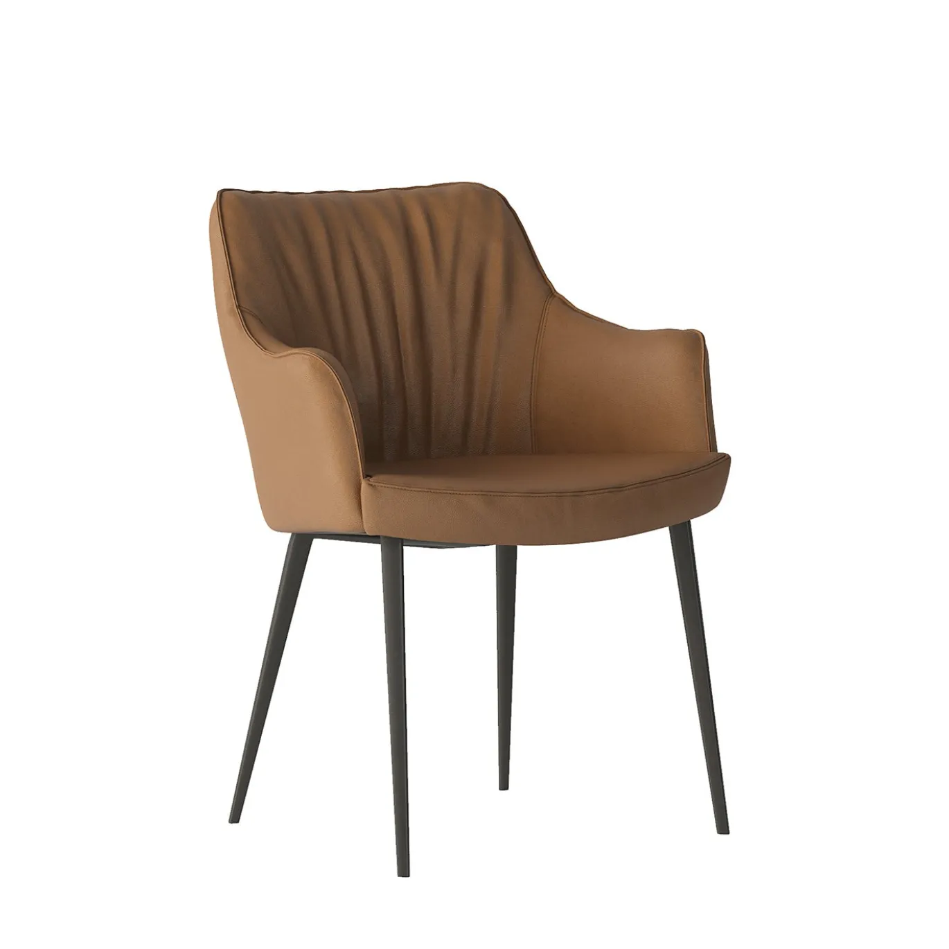 Sedia Gaia in pelle cognac con gambe in metallo