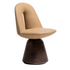 Sedia girevole Bill in legno finitura moka lucida e rivestimento in loden beige