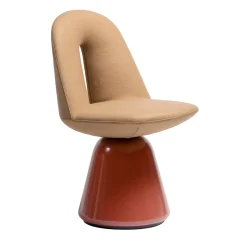 Sedia Girevole Bill in Legno Laccato Terracotta e Rivestimento in Loden Beige
