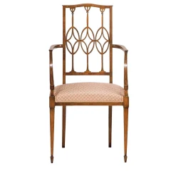 Sedia in stile Hepplewhite in palissandro e faggio con braccioli