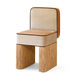 Sedia in velluto beige e biscotto Lilli con frange