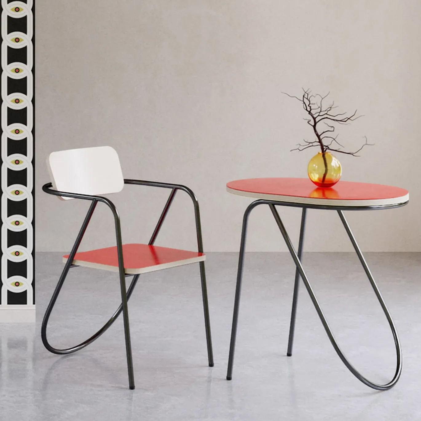 Sedia La Misciù rosso/legno chiaro/rosso
