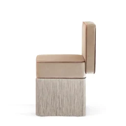 Sedia LILLI Square in velluto beige con frange