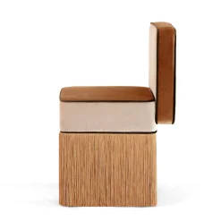 Sedia LILLI Square in velluto beige e pesca con frange