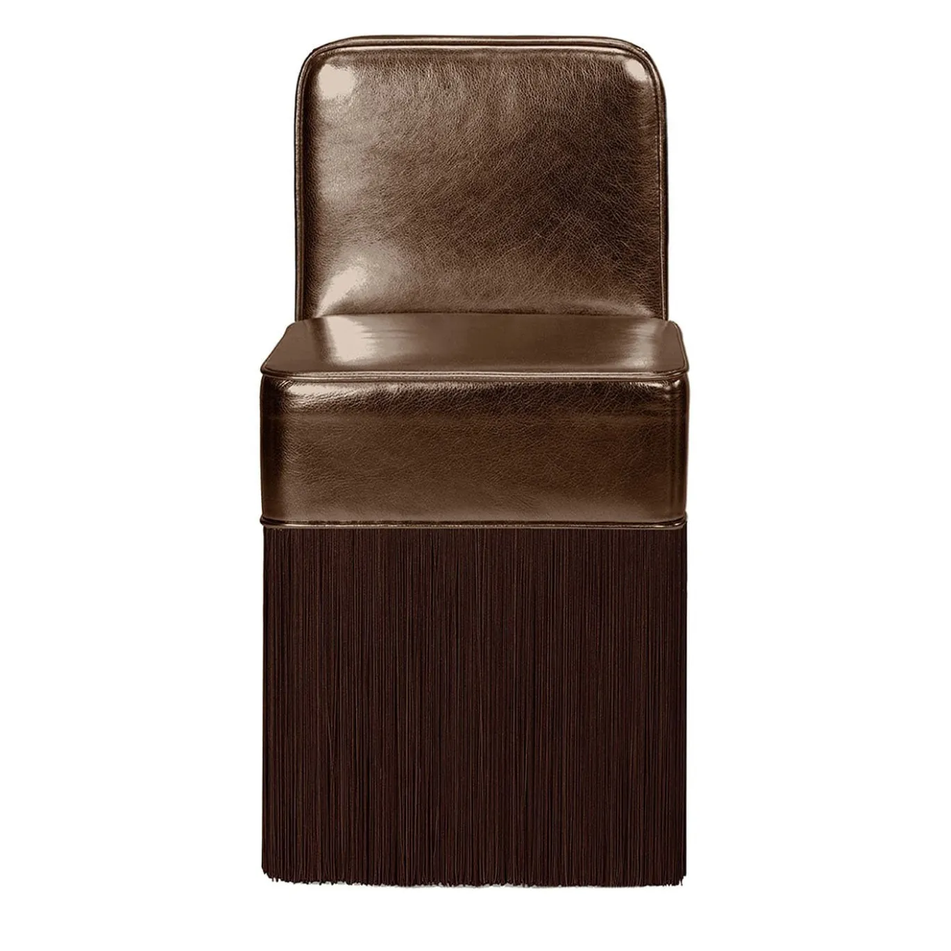 Sedia Lilly in pelle marrone con finitura metallizzata brillante