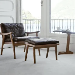 Sedia Lounge 1000 Fast in Pelle Marrone con Struttura in Noce