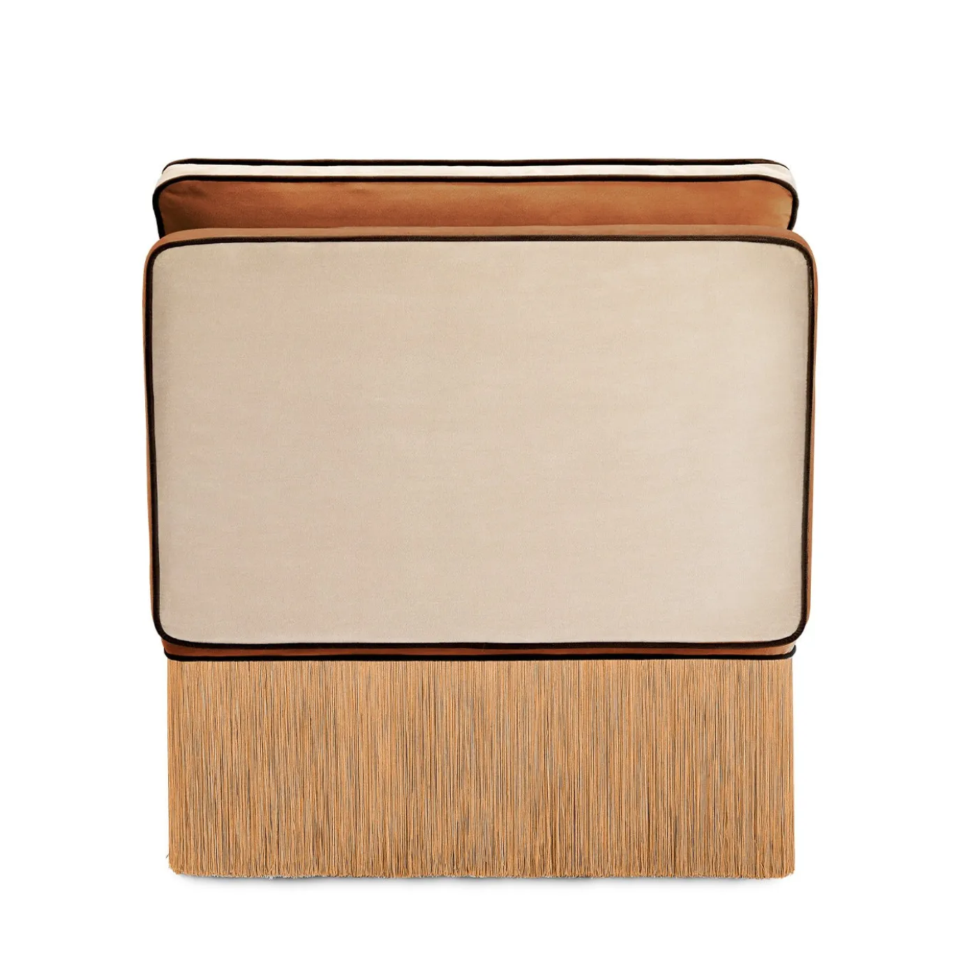 Sedia lounge modulare Lilli in tessuto beige e cognac con frange